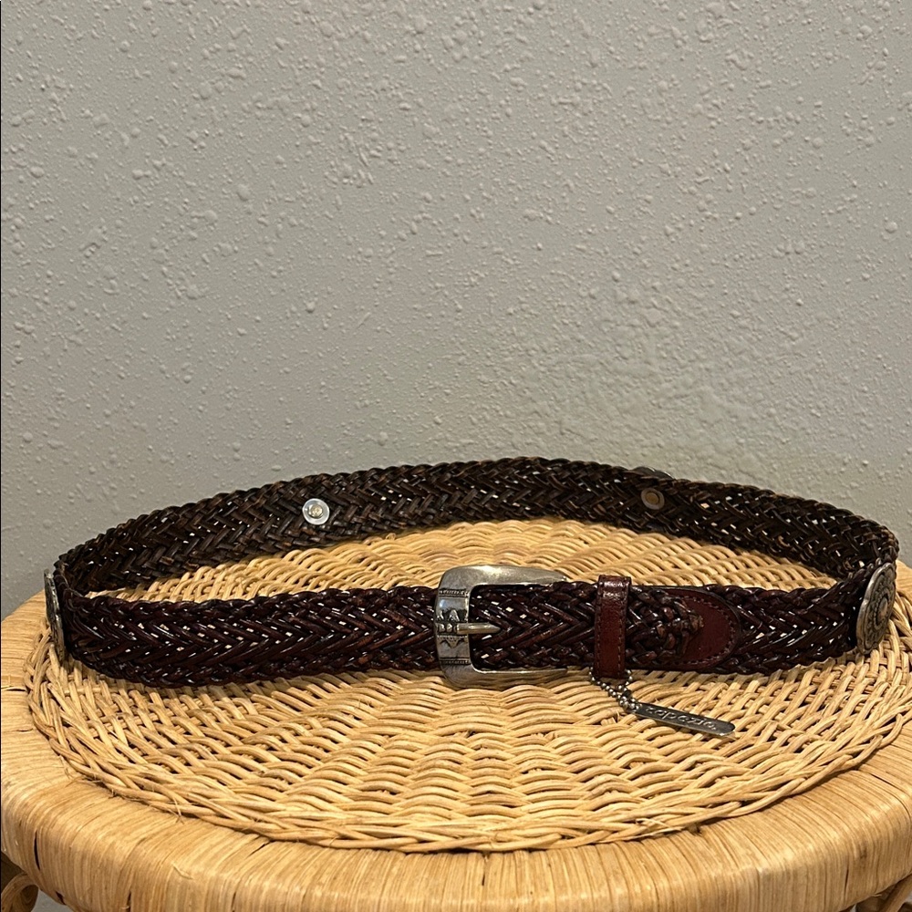 Vintage Capezio Braided Leather Belt‎ Brown Silver Conchos